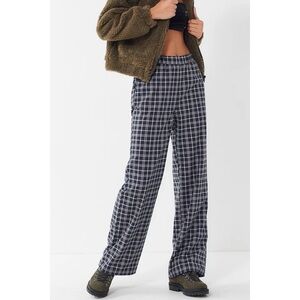 Urban Outfitters Plaid High-Rise Pull-On Trouser Pant in Navy Blue size medium